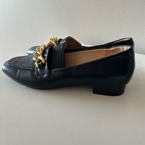 Black Loafers with Gold Chain Detail